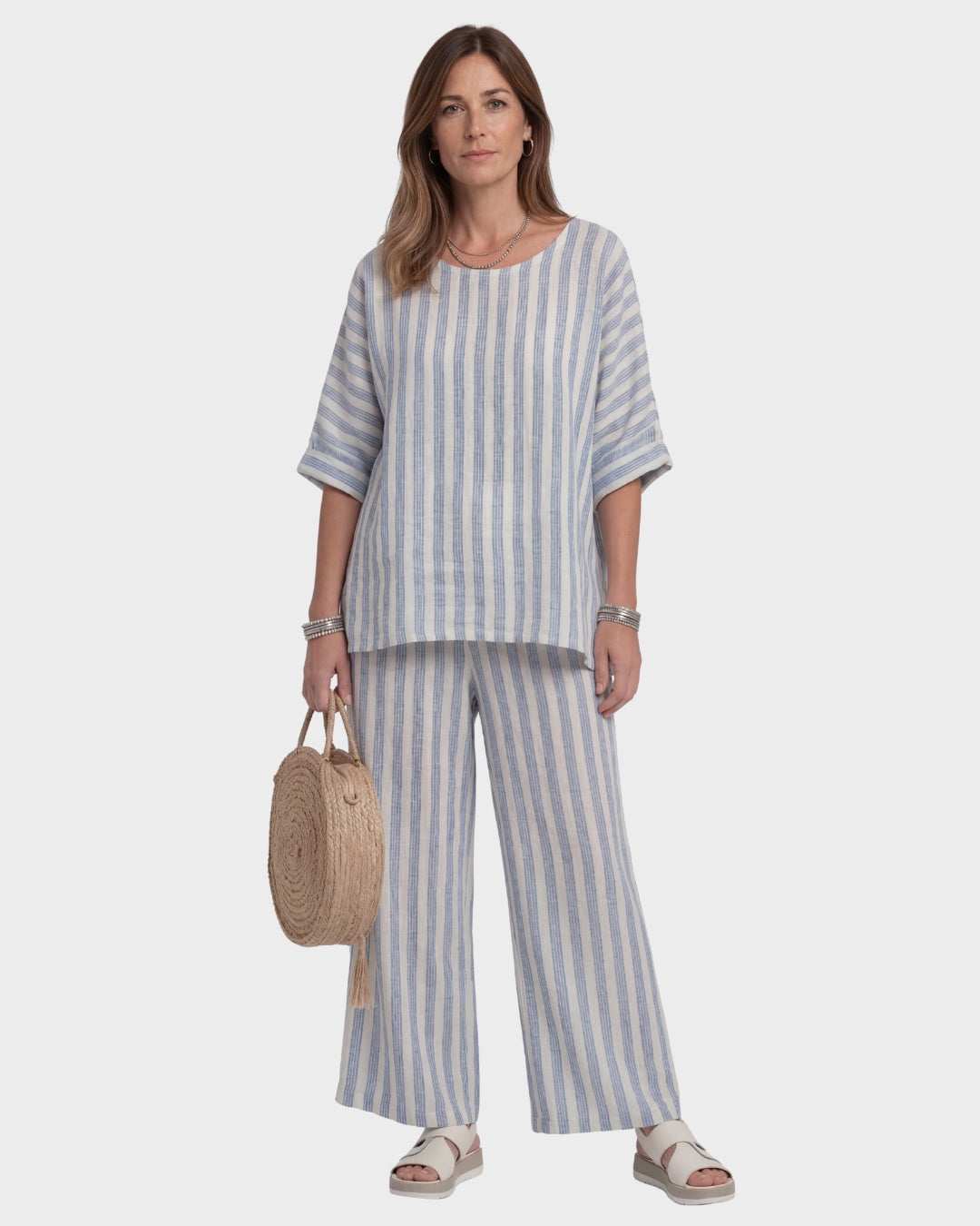 VICTORIA™ | CONJUNTO LINO RAYAS AZULES