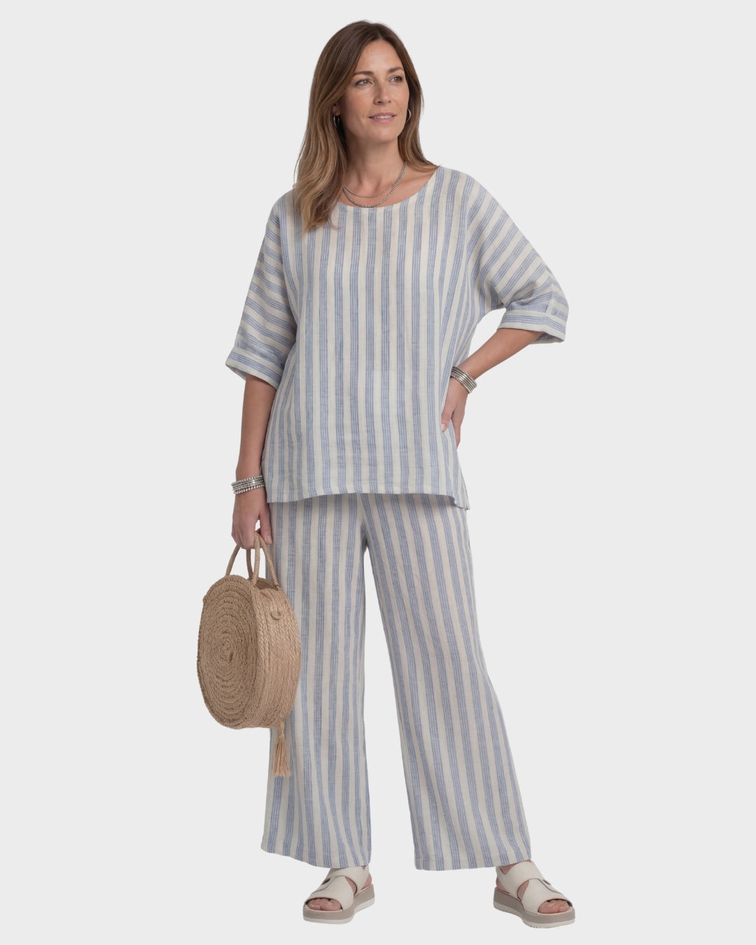 VICTORIA™ | CONJUNTO LINO RAYAS AZULES