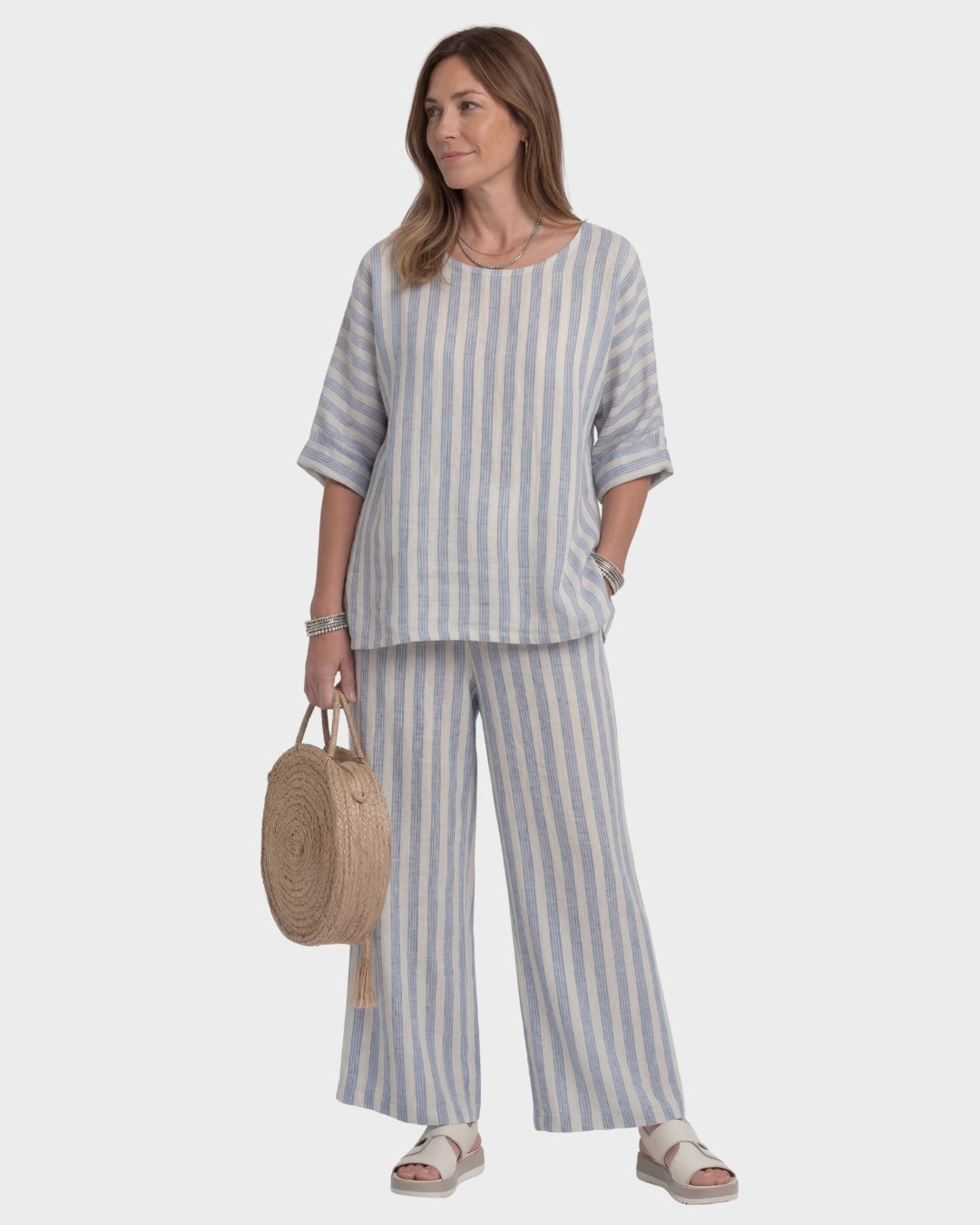 VICTORIA™ | CONJUNTO LINO RAYAS AZULES