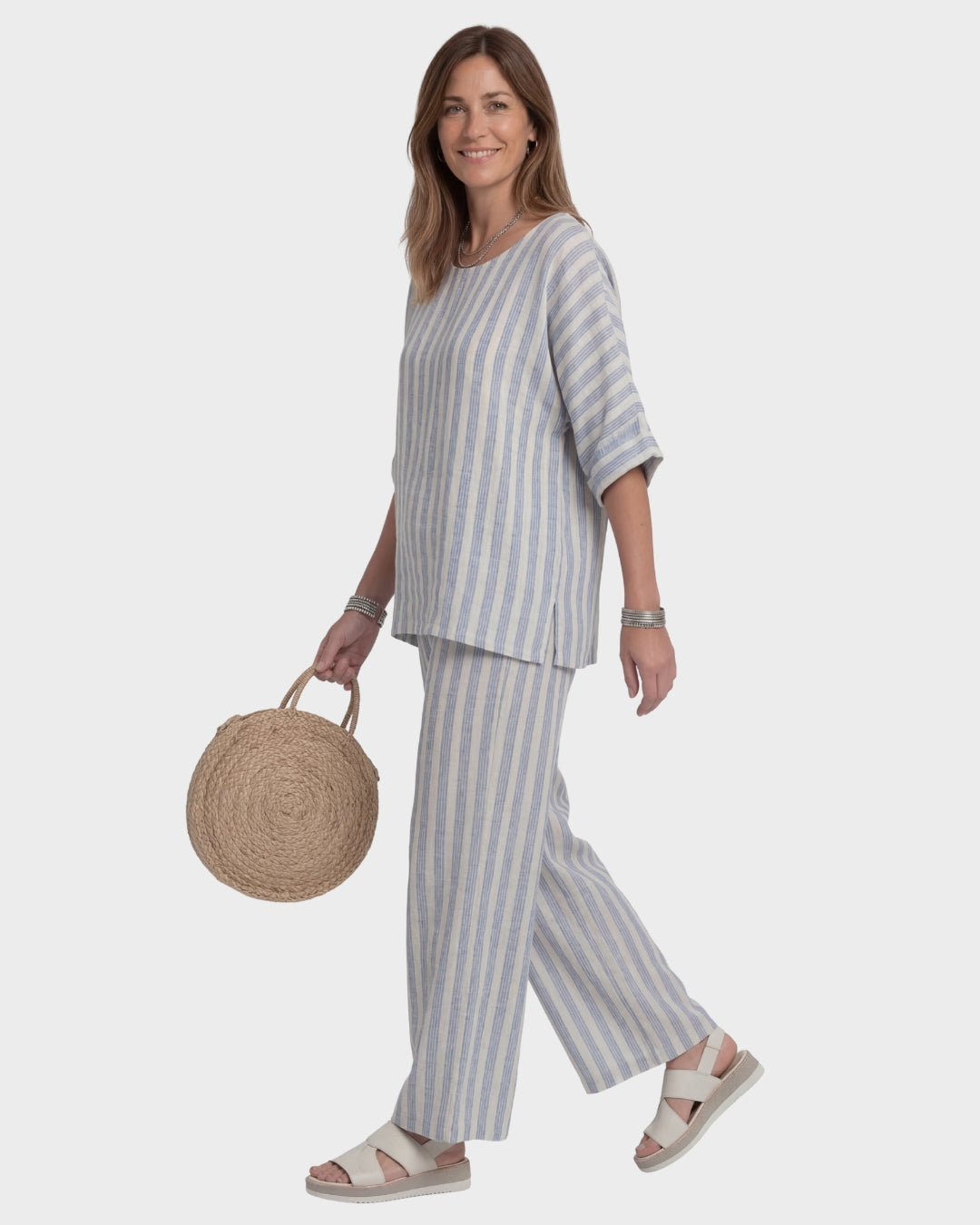 VICTORIA™ | CONJUNTO LINO RAYAS AZULES