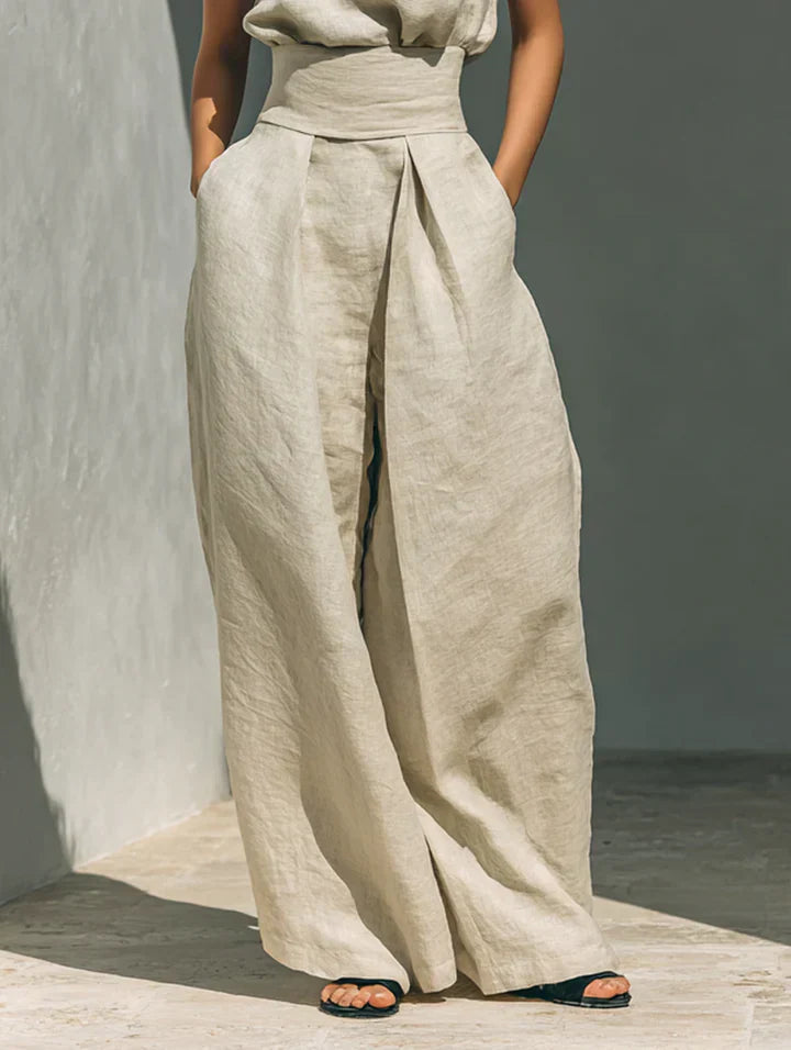 Flor™ | Conjunto minimalista de top sin mangas y pantalones de pierna ancha en algodón y lino para mujer