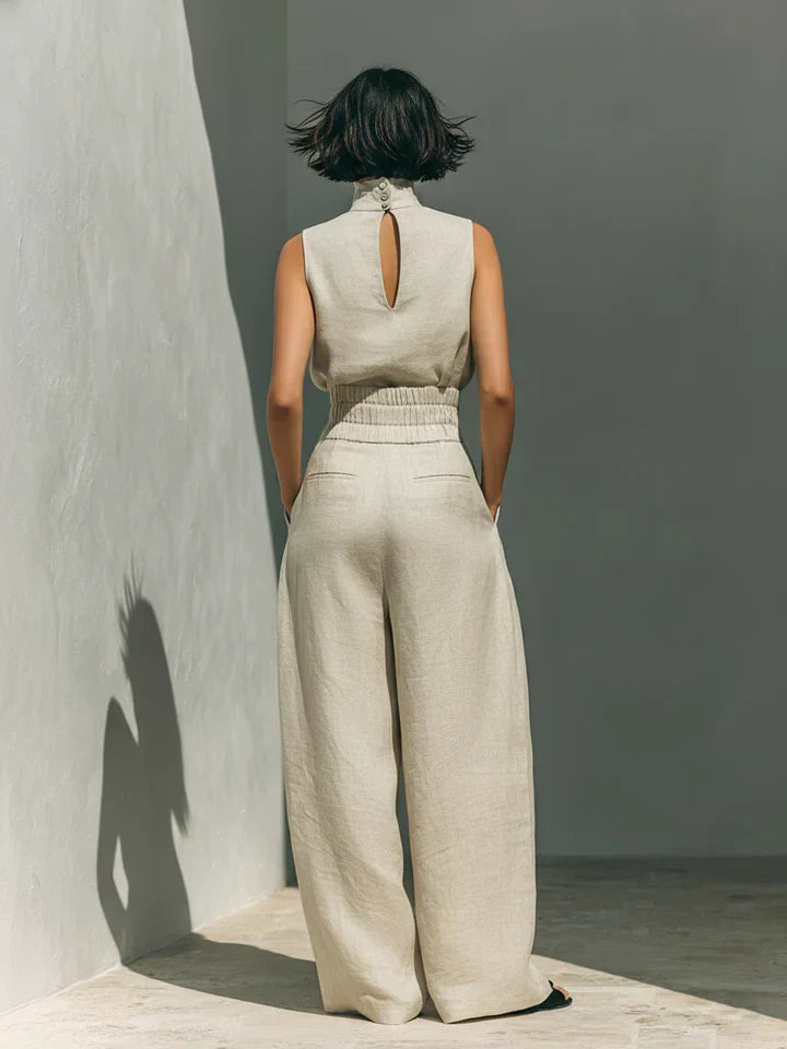 Flor™ | Conjunto minimalista de top sin mangas y pantalones de pierna ancha en algodón y lino para mujer