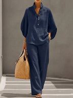 Maribel™ | Conjunto de lino con mangas tipo murciélago y pantalón amplio