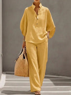Maribel™ | Conjunto de lino con mangas tipo murciélago y pantalón amplio