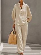 Maribel™ | Conjunto de lino con mangas tipo murciélago y pantalón amplio